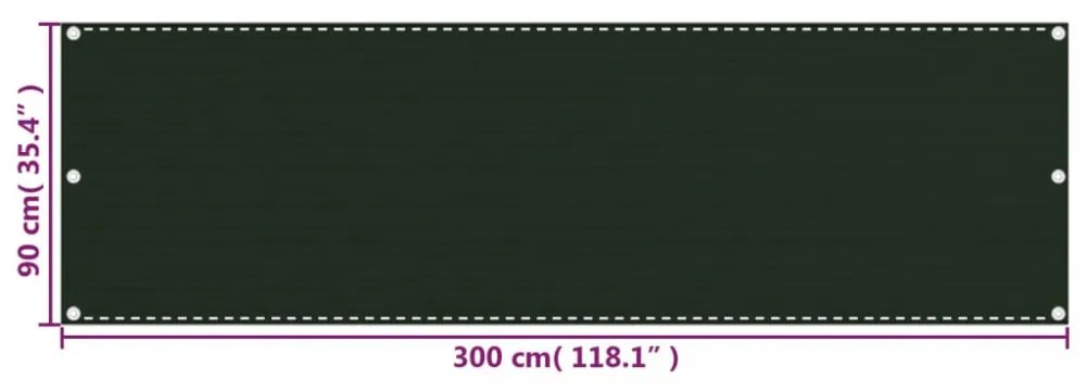 sötétzöld HDPE erkélytakaró 90 x 300 cm