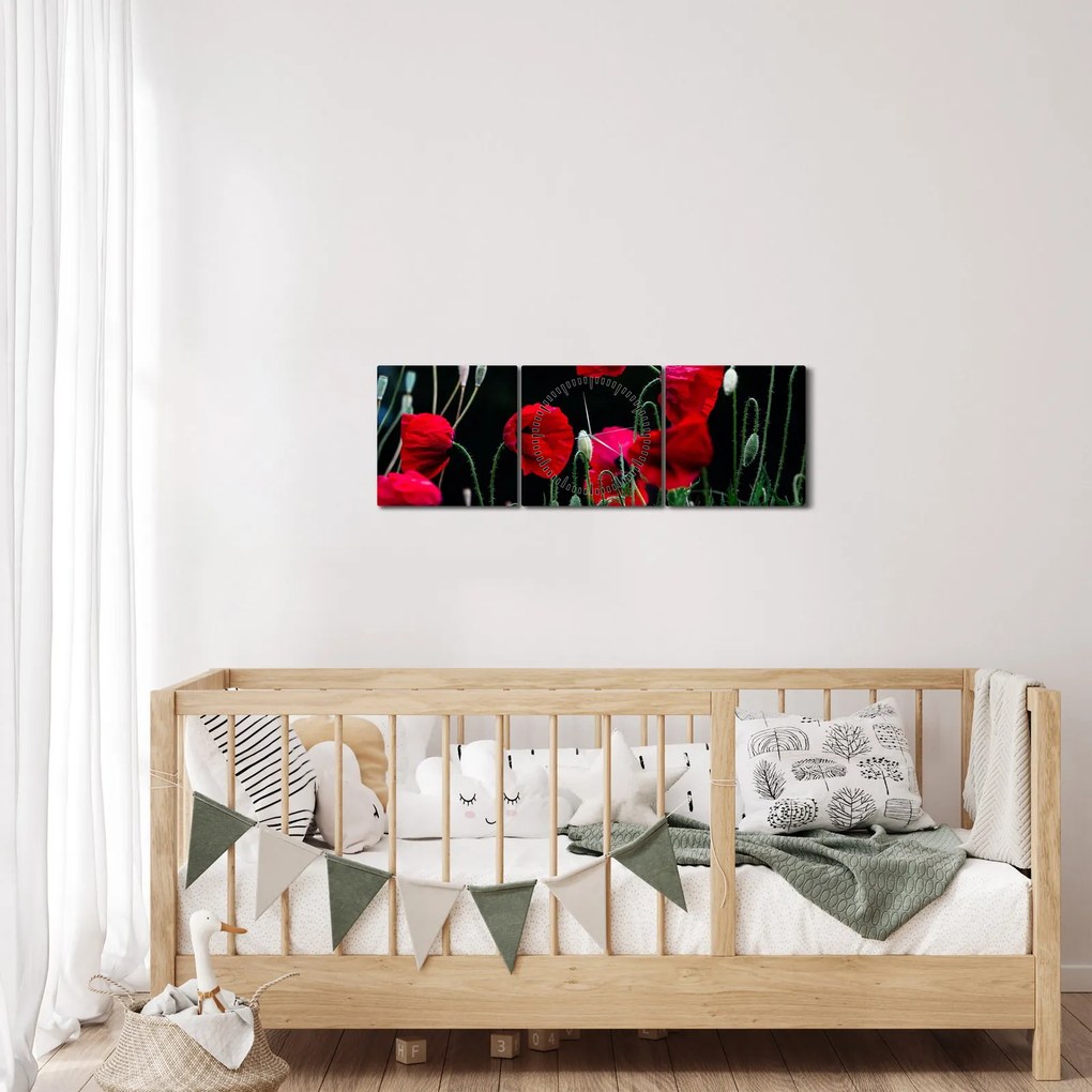 Kép - Pipacsok tánca (órával) (90x30 cm)