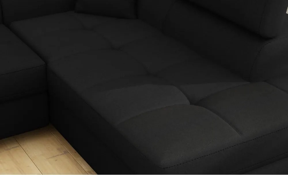 Fekete kinyitható-tárolóhelyes sarokkanapé (jobb oldali-L alakú) Anton – ELTAP