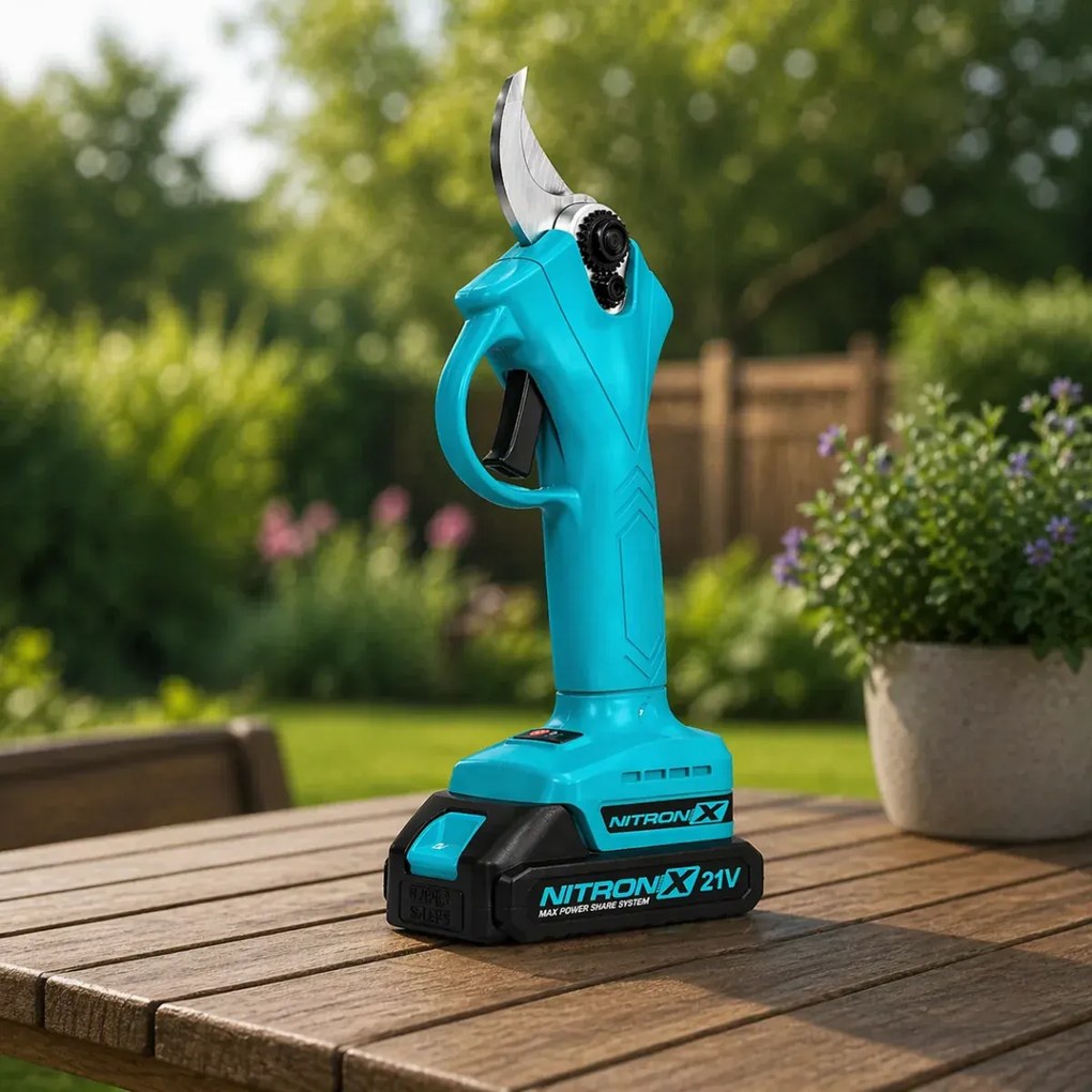 NITRONIX 4786 akkumulátoros kerti metszőolló + 2× akkumulátor + koffer