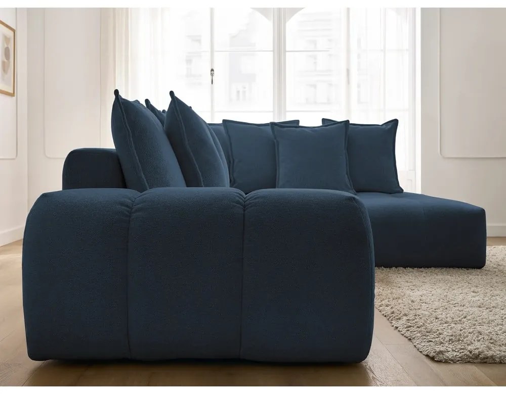 Sötétkék zsenília kinyitható-tárolóhelyes sarokkanapé (jobb oldali-L alakú) Everest – Bobochic Paris