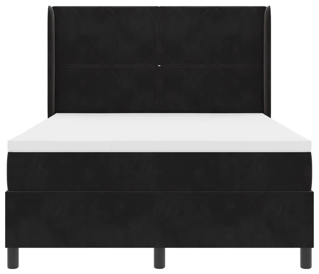 Boxspring Ágy Mattal & LED Fekete 140x190 cm Bársony