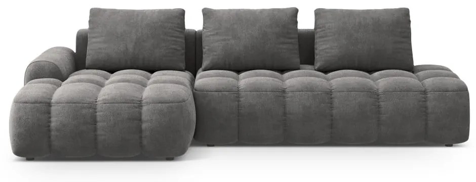 Szürke bársony kinyitható-tárolóhelyes sarokkanapé (bal oldali-heverő résszel) Linz – Cosmopolitan Design