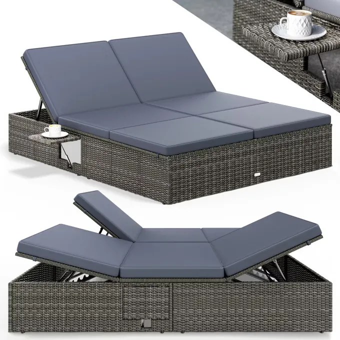 Deuba Kerti rattan ágy 200x160 cm szürke - antracit párnák
