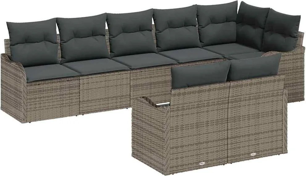 vidaXL Kerti Kanapé Szett párnával 8 pcs Szürke Poli rattan