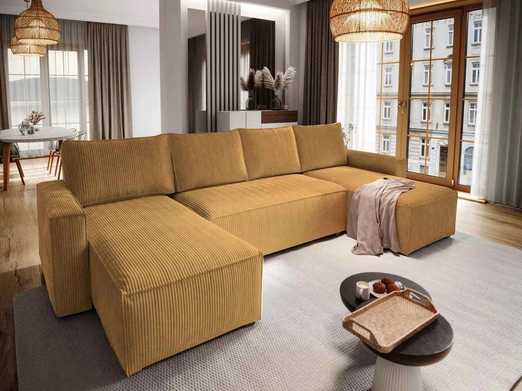 U alakú ülőgarnitúra SMART COSARO 295x140 cm, mustársárga