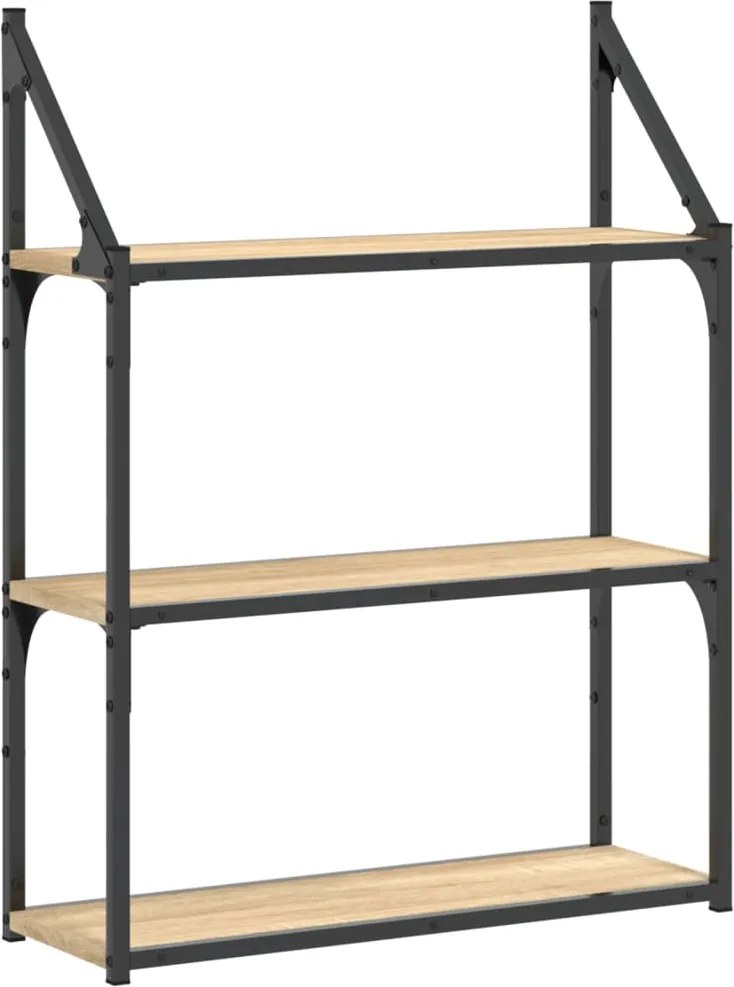 vidaXL 3 szintes sonoma tölgy színű szerelt fa fali polc 60x21x78,5 cm