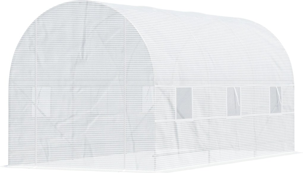 Outsunny 445x200x200 cm fólia üvegház, paradicsomház ajtóval, ablakkal, horganyzott acélból készült film alagúttal, növényalagút, üvegház földhorgokka