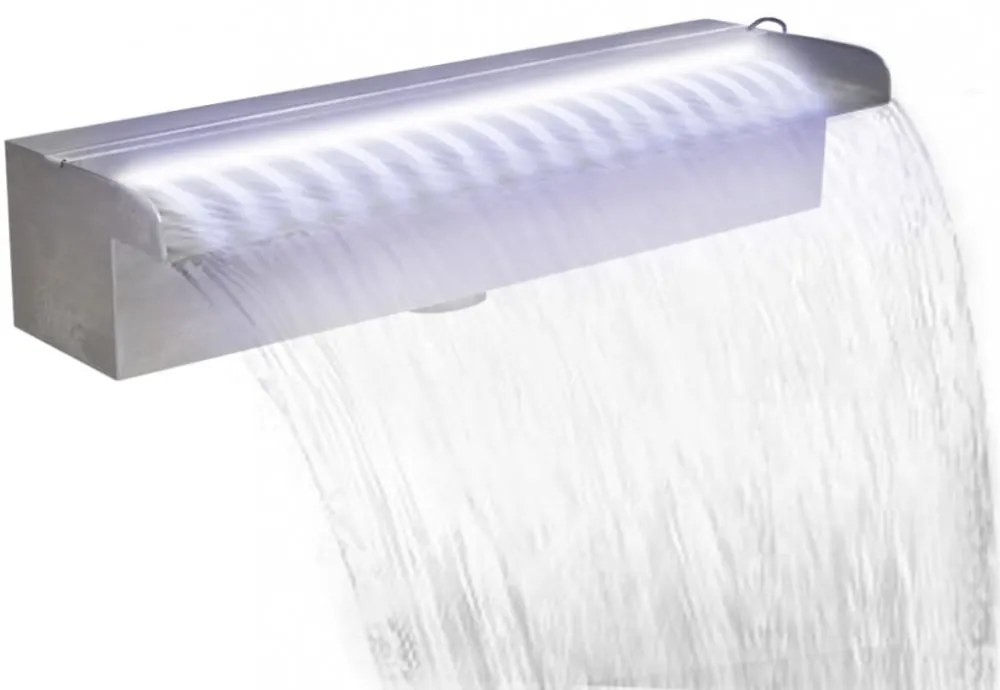 Négyszögletes rozsdamentes acél medence szökőkút LED fényekkel 45 cm