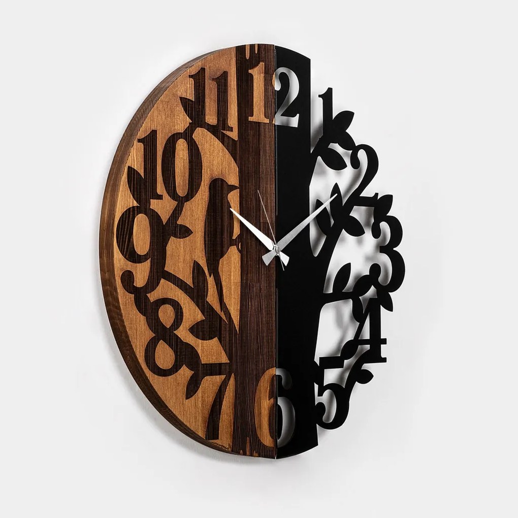 Wooden Clock 71 dió-fekete fa-fém falióra, Ø56 cm