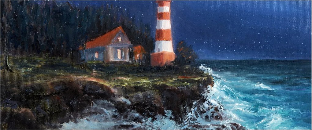 Kép - világítótorony az óceán partján, akvarell (120x50 cm)