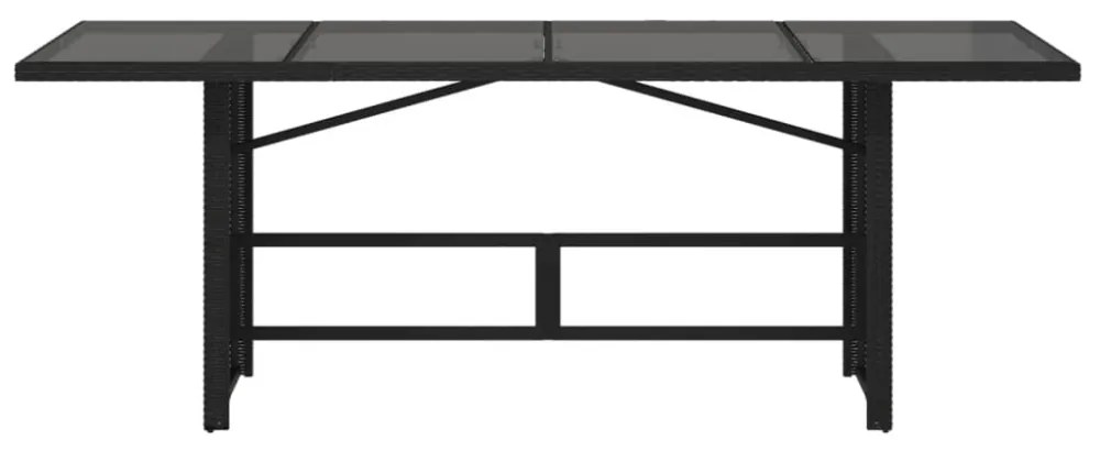 fekete polyrattan üveglapos kerti asztal 190 x 80 x 75 cm