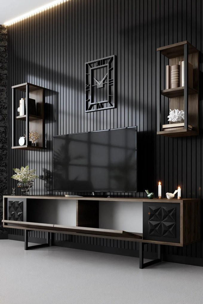 TV szekrény Black Line - Walnut, Black