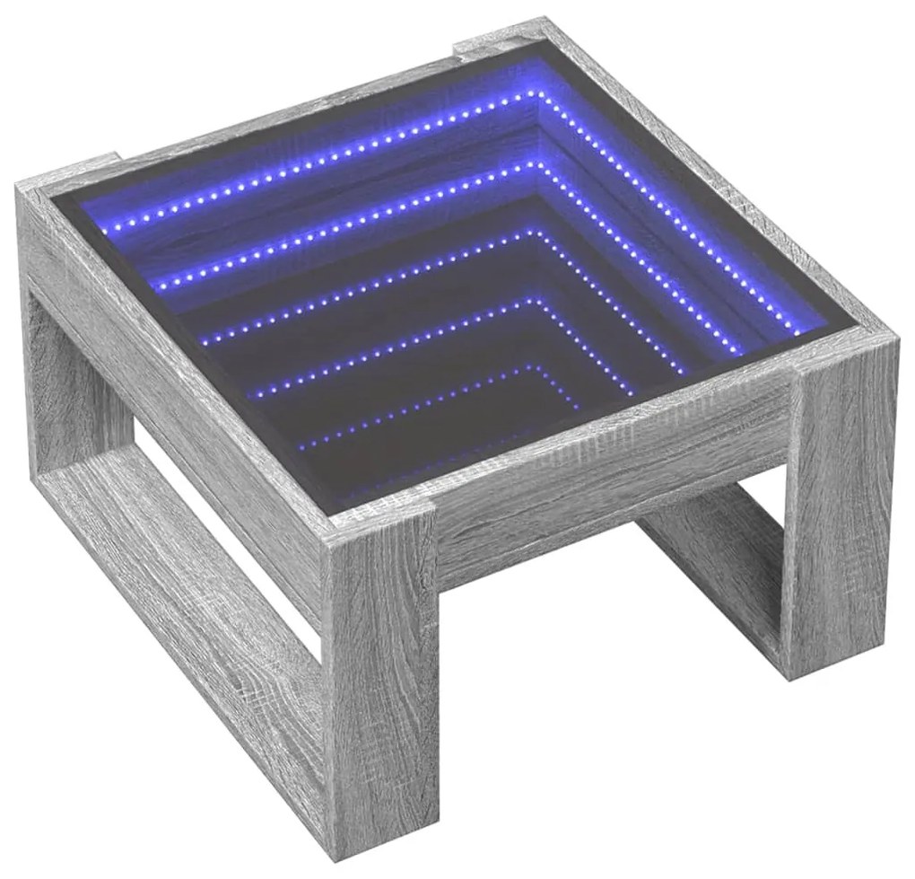 szürke sonoma végtelen hatású LED-es dohányzóasztal 50x53x30 cm
