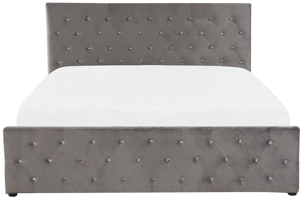 Szürke bársony ágyneműtartós franciaágy 140 x 200 cm AMIENS Beliani