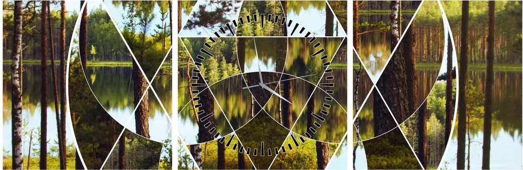 Kép - Geometrikus kollázs a skandináv erdők hátterében (órával) (90x30 cm)