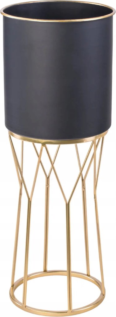 Swen fekete fém virágcserép állványon, kerek, 50x20 cm