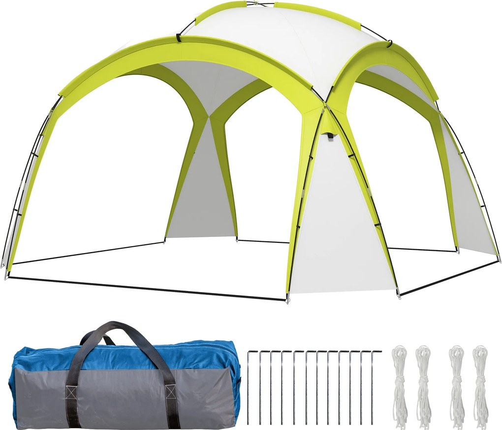 Outsunny 3,5 x 3,5 m-es Rendezvénysátor Húzott Ajtóval, Esővédő Masszív Acéloszlopokkal, Kerti Pavilon UV Védelemmel, Napernyő a Kempingezéshez és Ker