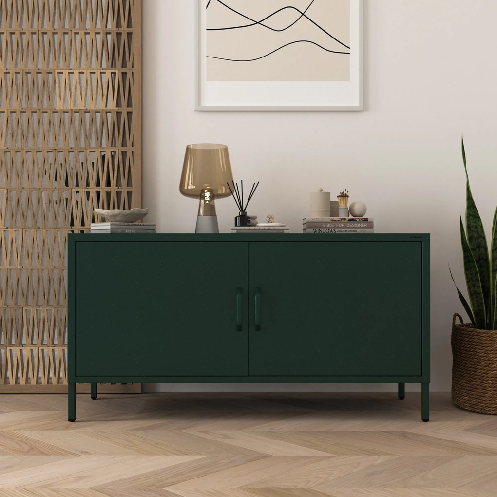 Fém TV-szekrény lábakkal, üvegzöld, 1150x595x400 mm: ROSA Modern