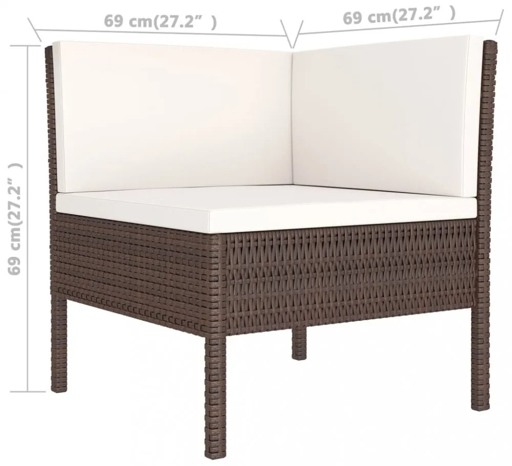 7 részes barna polyrattan kerti bútorszett párnákkal
