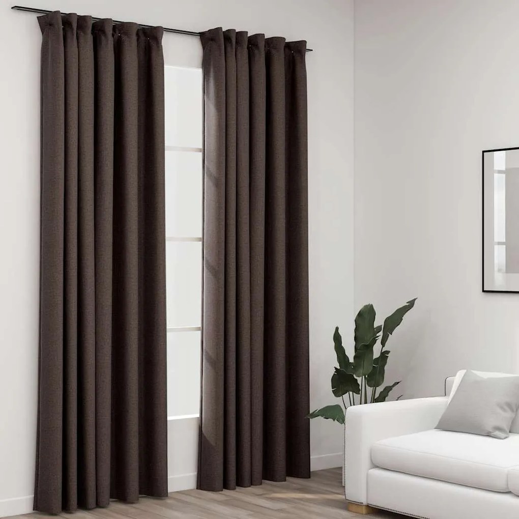 vidaXL 2 db tópszínű vászonhatású sötétítőfüggöny kampókkal 140x225 cm