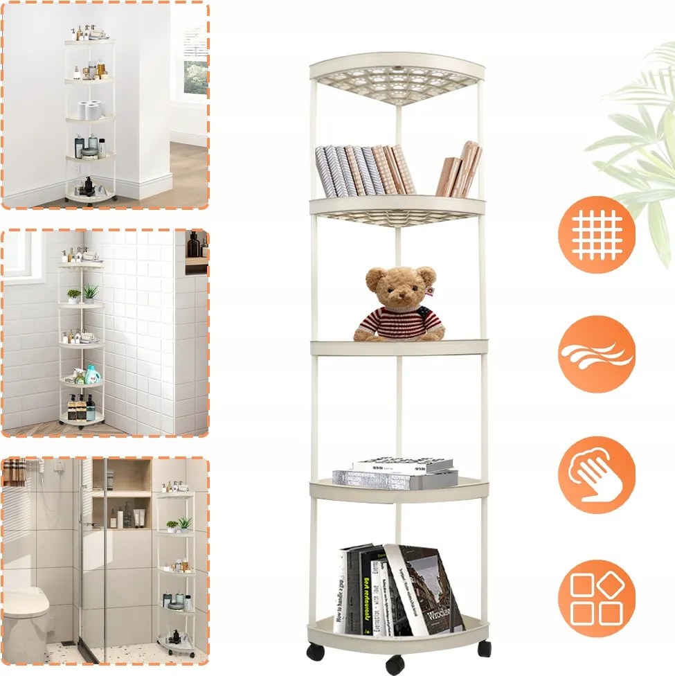 Fürdőszoba Polc Konyhaszekrény Mobil Könyvespolc Gurulós 5 Szintes 110CM