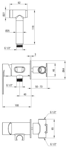Deante BGA_N34M - Bidé csaptelep kézi zuhannyal falba süllyesztett szereléshez ALPINIA fekete