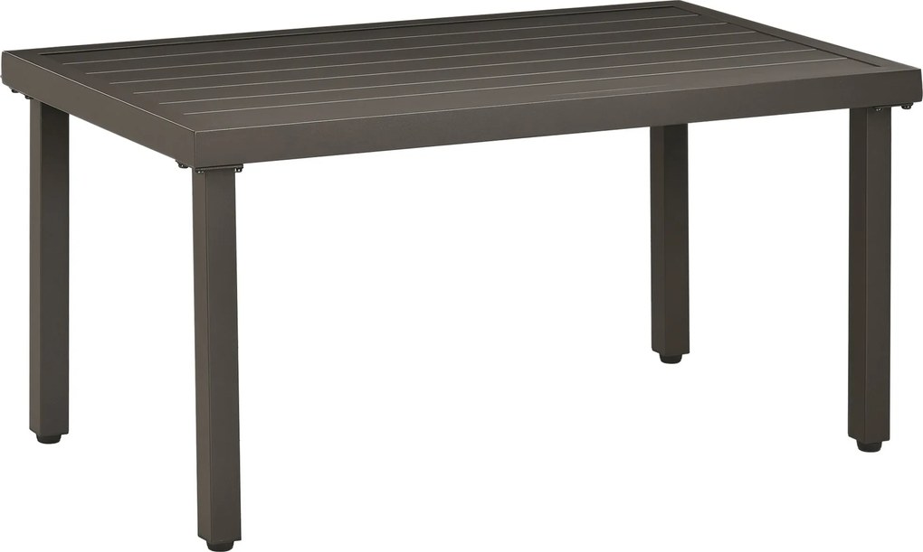 Outsunny Kávézó Asztal, Fa Hatású Kert Asztal, Téglalap alakú Kávézó Asztal, Kert Asztal Balkonra, Teraszra, Acél, Barna, 91 x 51 x 46 cm | Aosom