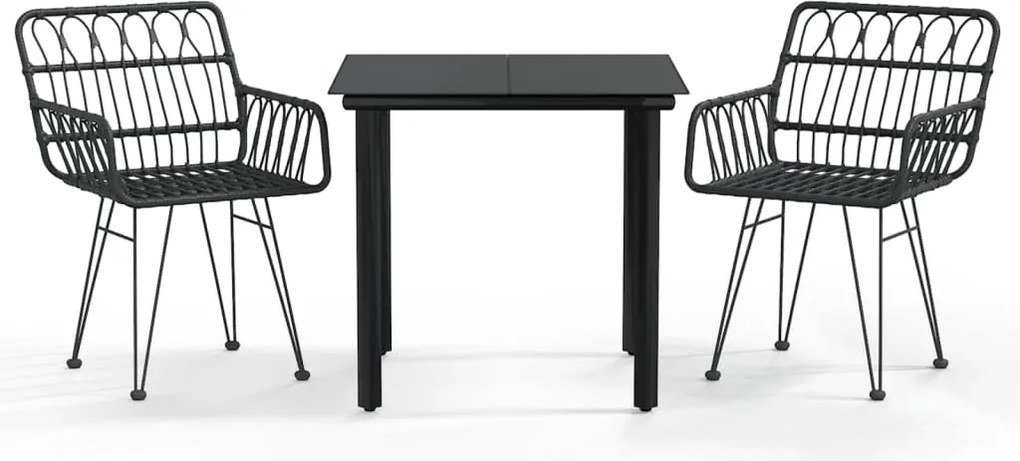 vidaXL 3 részes fekete polirattan kerti étkezőgarnitúra
