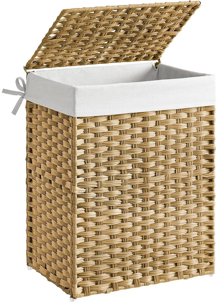 Szennyestartó, 90 literes, szintetikus rattan ruháskosár natúr