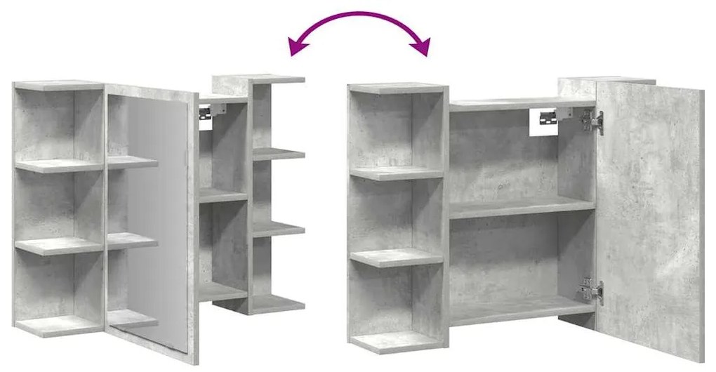 betonszürke forgácslap fürdőszobai tükör 80 x 20,5 x 64 cm