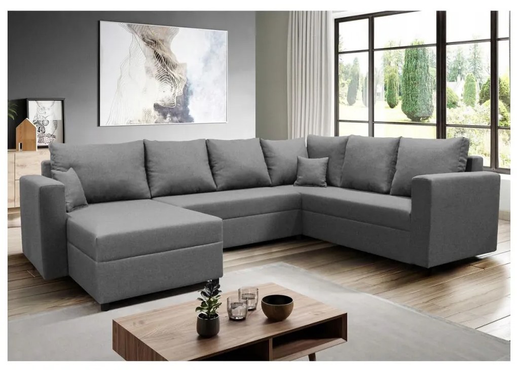 Univerzális ággyá alakítható U-alakú sarokülőgarnitúra tárolóhellyel SEYA szürke