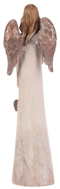 Poliresin angyal szívvel, 20 cm, bézs színű