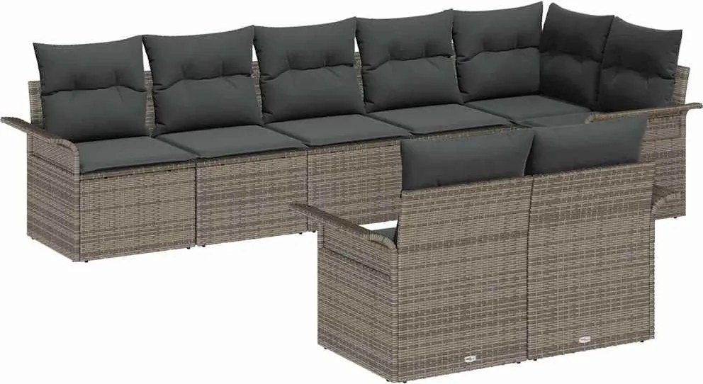 vidaXL Kerti Kanapé Szett tárolóval 8 pcs Szürke polirattan