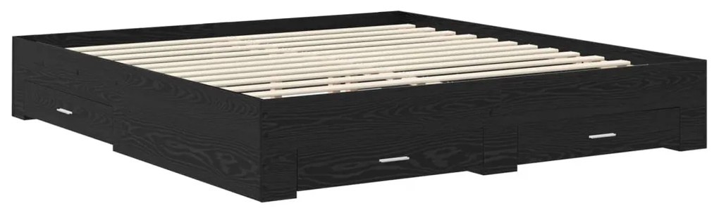vidaXL Ágykeret fiókkal fejtámlával Fekete tölgy 180 x 200 cm Faanyag