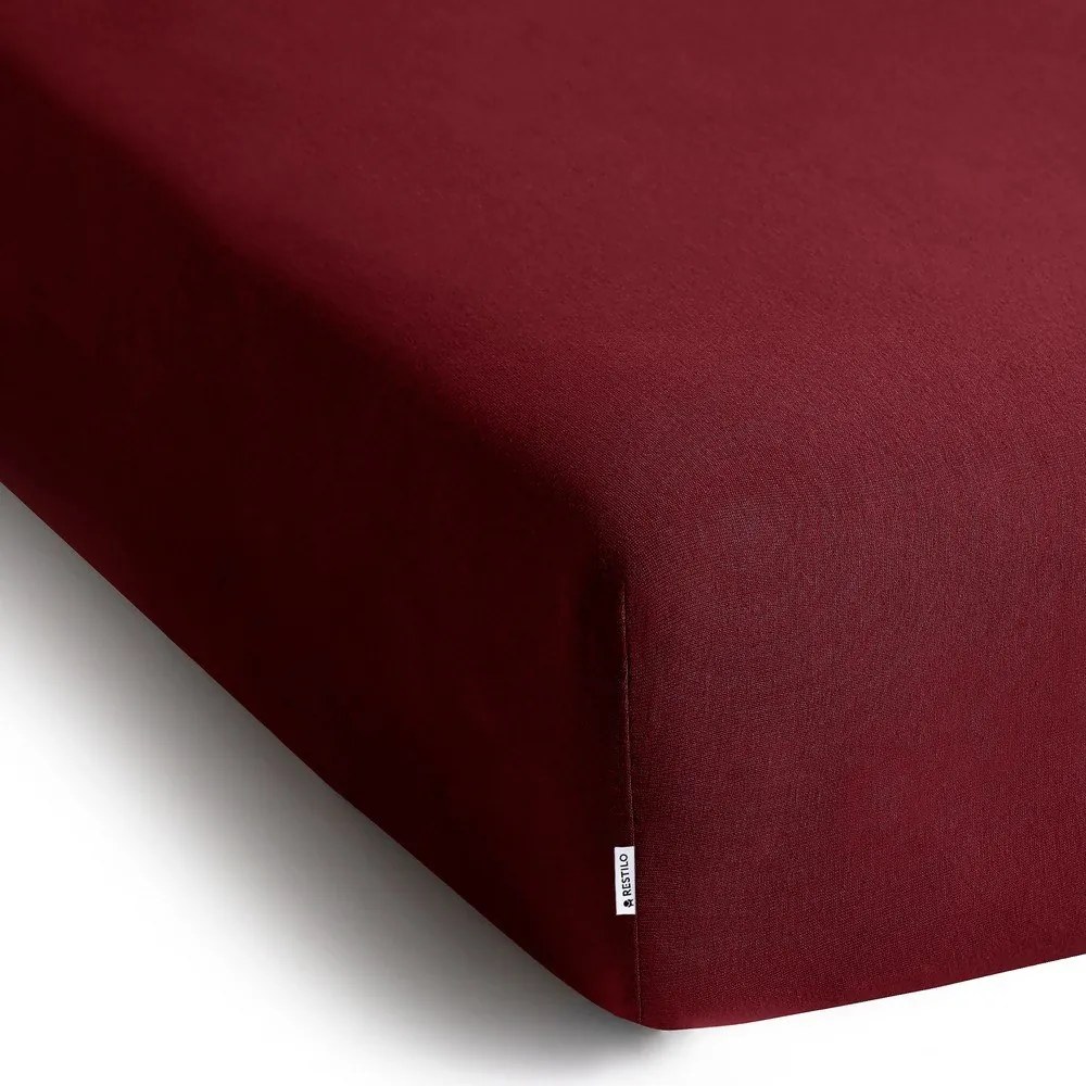 Borvörös gumis jersey lepedő 180x200 cm Amber – Restilo
