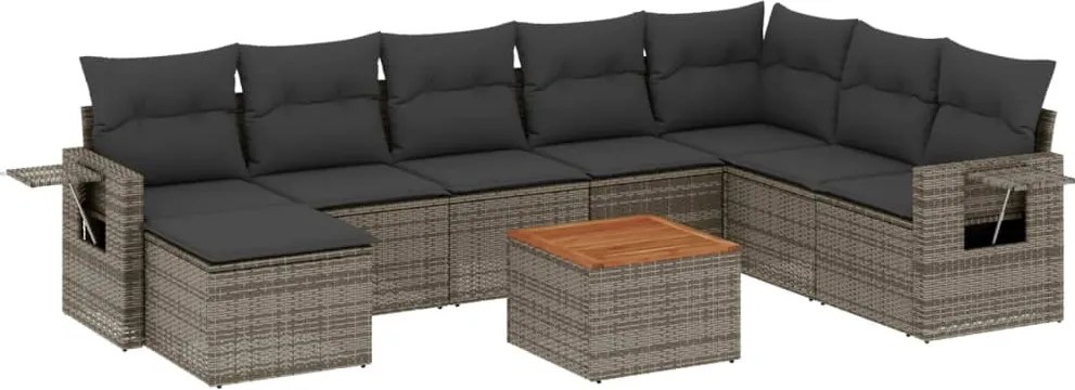 vidaXL 9 részes szürke polyrattan kerti ülőgarnitúra párnákkal