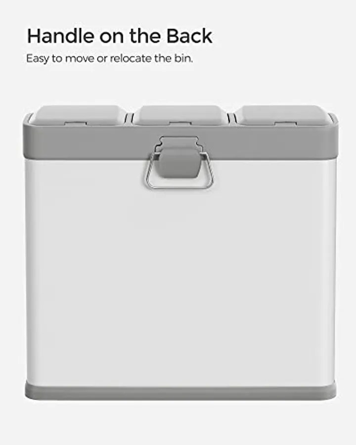 3 x 8 literes konyhai szemetes tetővel, fém pedálos, acél, könnyen tisztítható, fehér és szürke