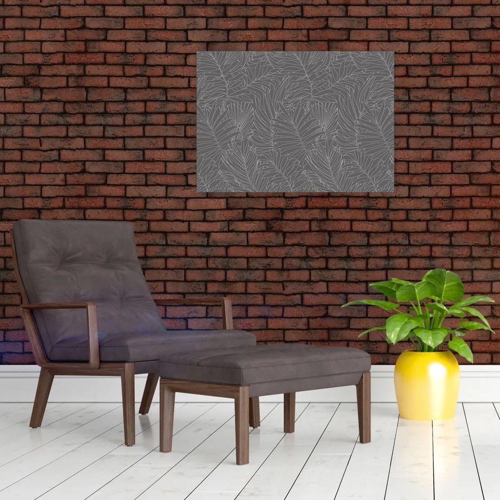 Üveg kép - Szürke pálmalevelek (70x50 cm)
