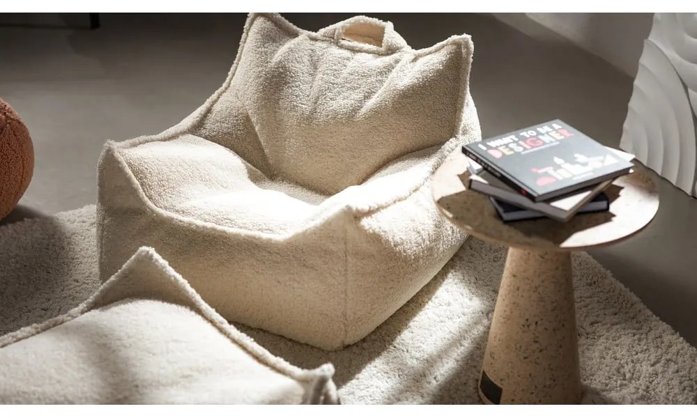 Krémszínű buklé gyerek babzsákfotel Square – Wigiwama