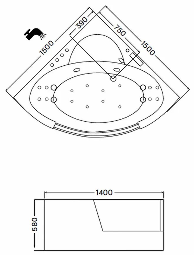 Tivoli E-Drive Touch hidromasszázs kád csaptelep nélkül