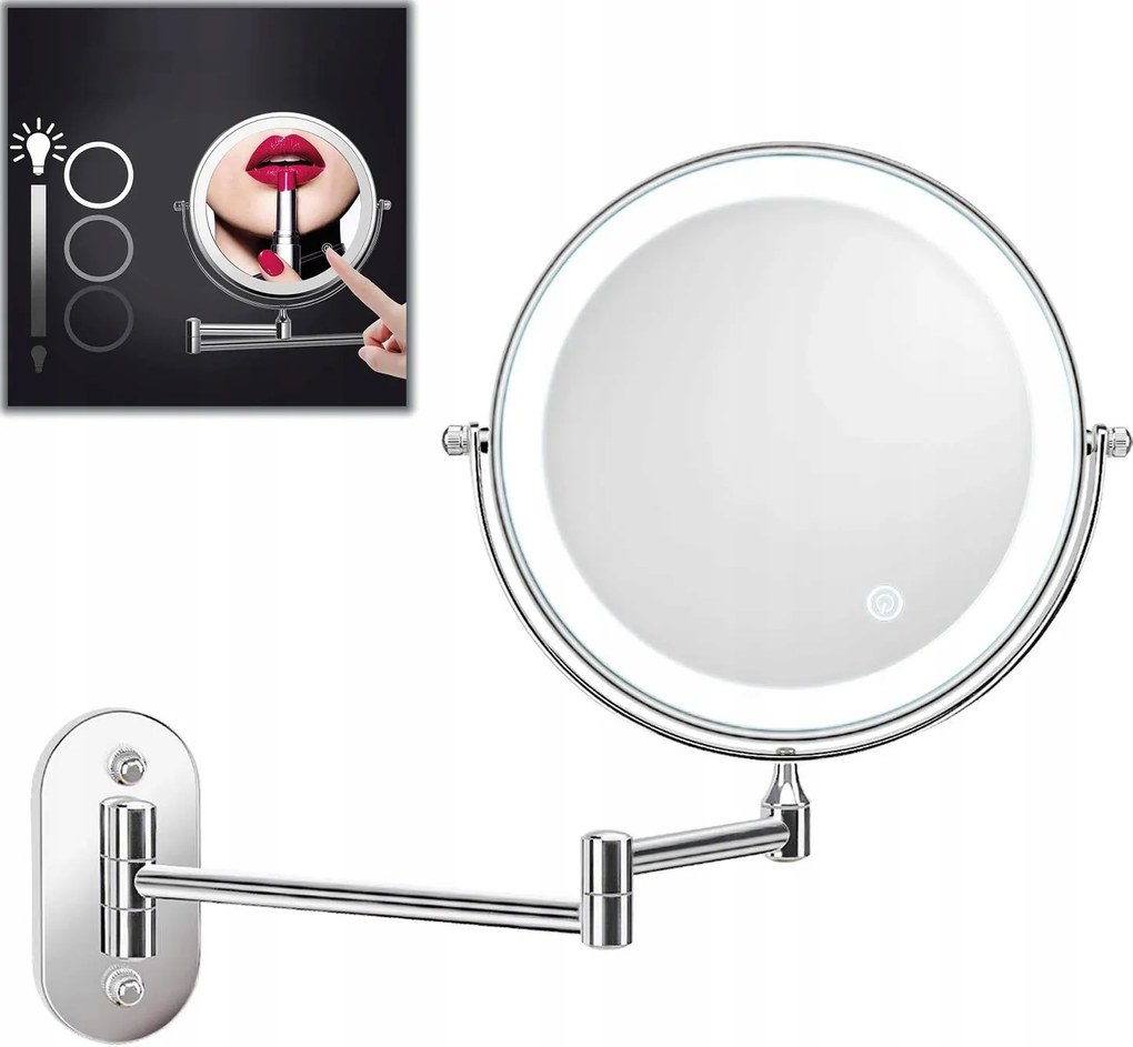 Kozmetikai fali tükör króm Led háttérvilágítással 5x nagyító