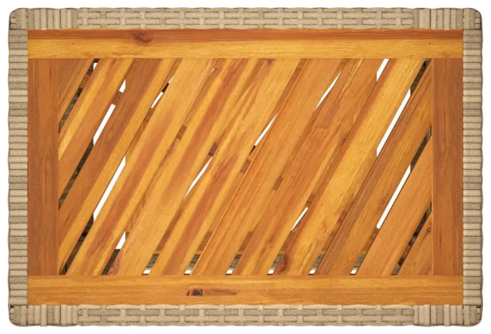 bézs polyrattan kerti kisasztal fa asztallappal 60x40x75 cm