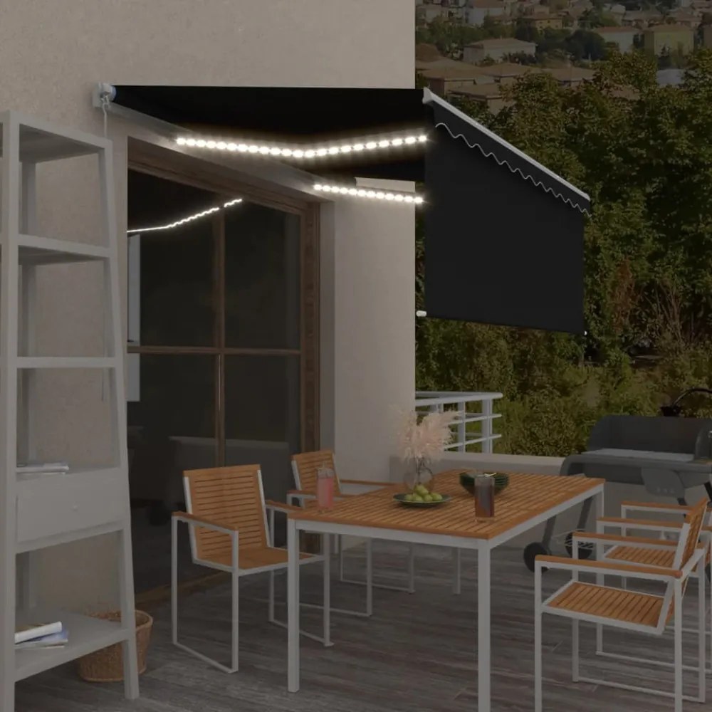antracitszürke kihúzható LED-es napellenző redőnnyel 3,5x2,5 m
