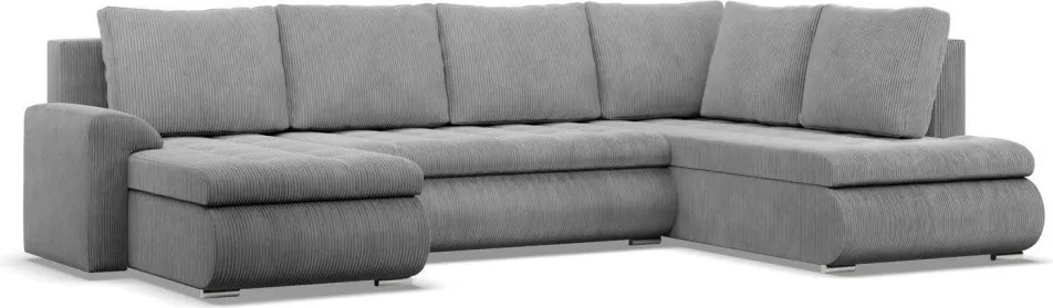 Tokio U sarokkanapé, 3 ágyneműtartóval, kordbársony, jobboldali, szürke