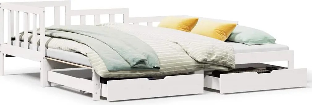 vidaXL fehér kihúzható heverő fiókokkal matrac nélkül 90 x 190 cm