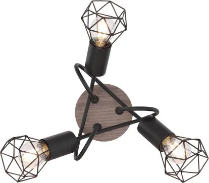 Globo 54802S-3DH Spotlámpa fekete fém, barna fa betéttel. Ø:380, H:210, fényforrás nélkül 3xE14 40W 230V