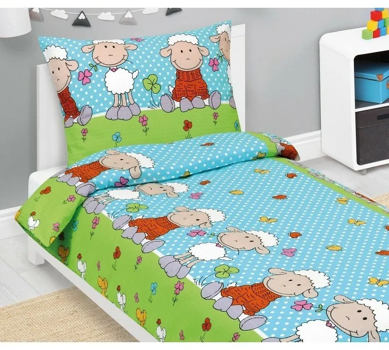 Bellatex Gyermek krepp ágynemű Juh kék, 140 x 200,70 x 90 cm, 140 x 200, 70 x 90 cm