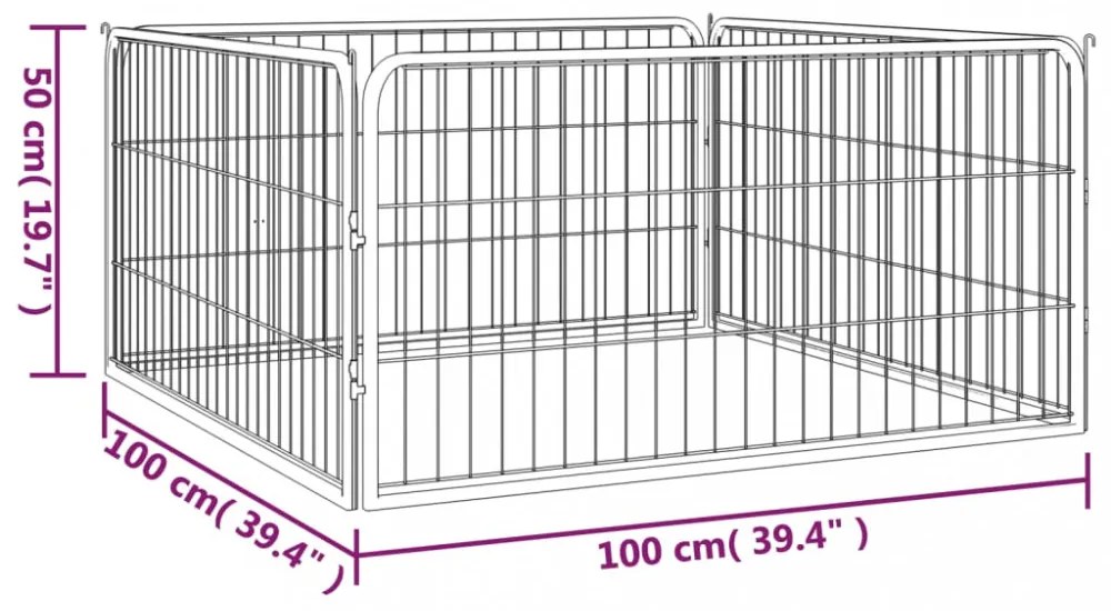vidaXL 4 paneles fekete porszórt acél kutya járóka 100 x 50 cm