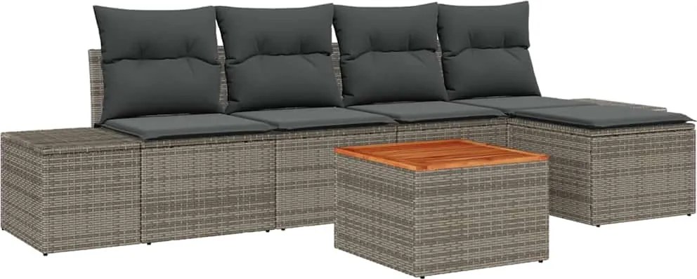 vidaXL Kerti Kanapé Szett párnával 6 pcs Szürke polirattan